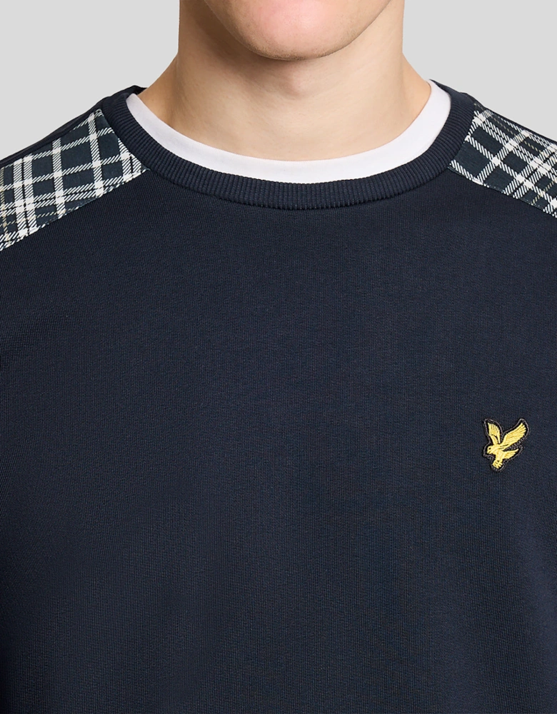 Lyle & Scott Check Panelled Mens Crew Neck Sweatshirt - Z271 Dark Navy