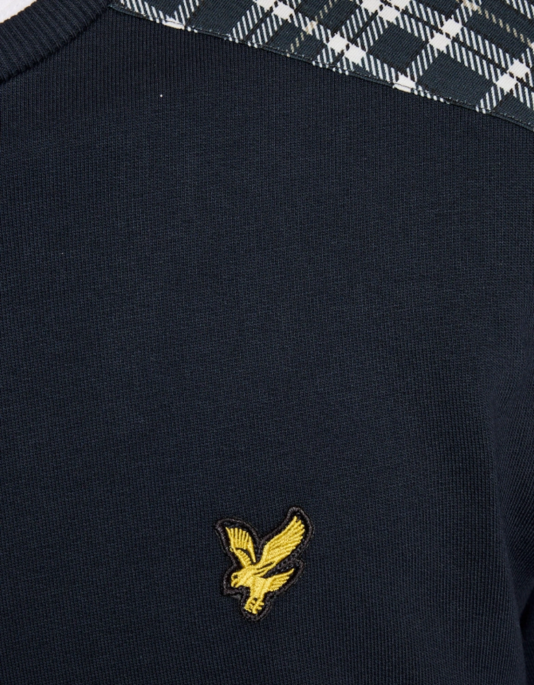 Lyle & Scott Check Panelled Mens Crew Neck Sweatshirt - Z271 Dark Navy