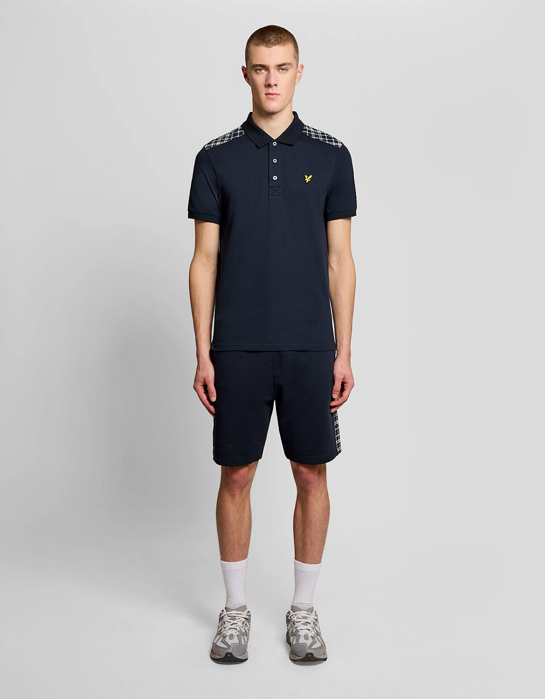 Lyle & Scott Check Panelled Mens Polo Shirt - Dark Navy Z271