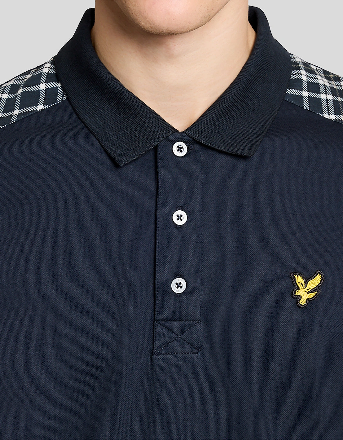 Lyle & Scott Check Panelled Mens Polo Shirt - Dark Navy Z271