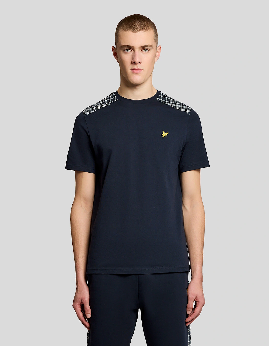 Lyle & Scott Check Panelled Mens T-Shirt - Dark Navy Z271