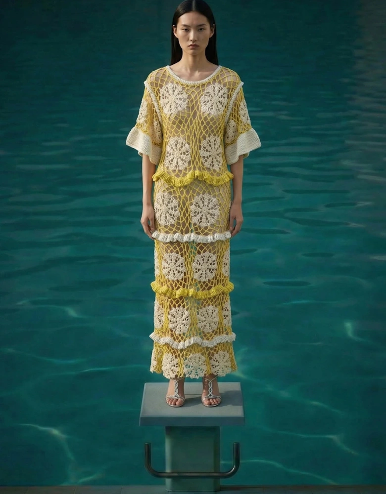 Daisy Crochet Dress White and Yellow