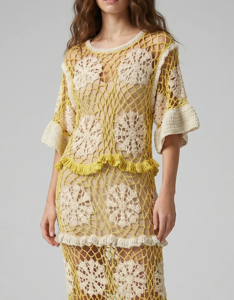 Daisy Crochet Dress White and Yellow