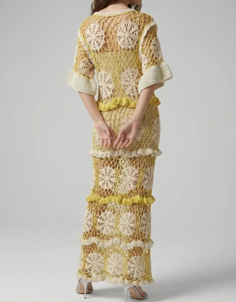 Daisy Crochet Dress White and Yellow