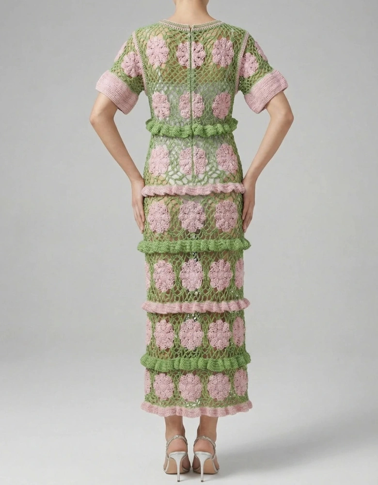 Elle Crochet Dress Green/Pink