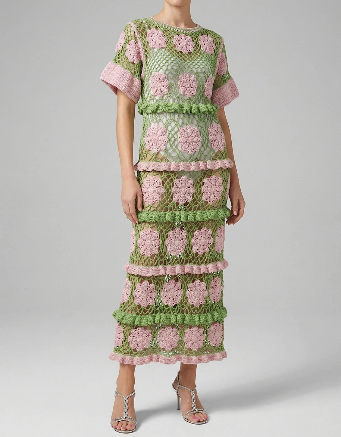 Elle Crochet Dress Green/Pink