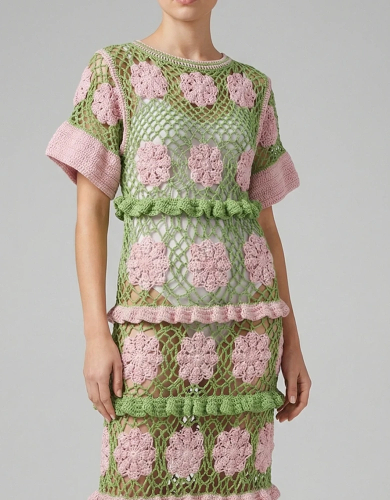 Elle Crochet Dress Green/Pink
