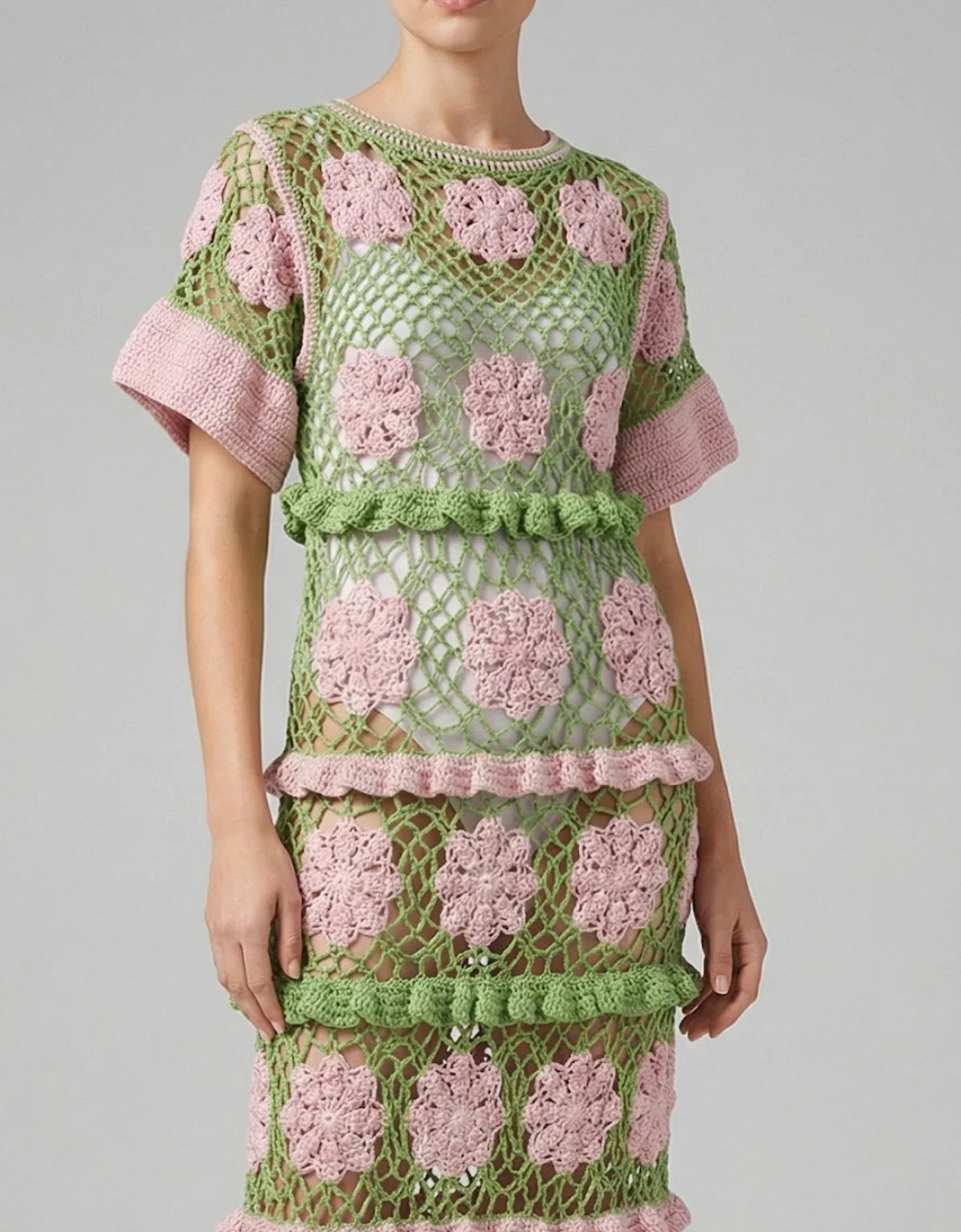Elle Crochet Dress Green/Pink, 9 of 8