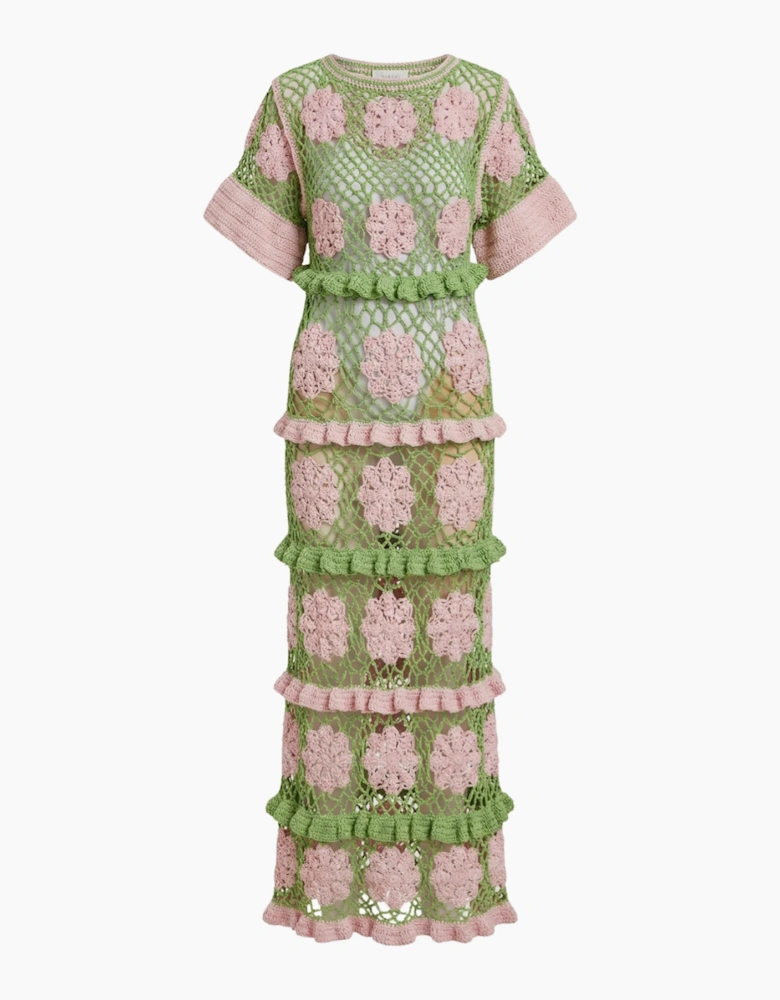 Elle Crochet Dress Green/Pink