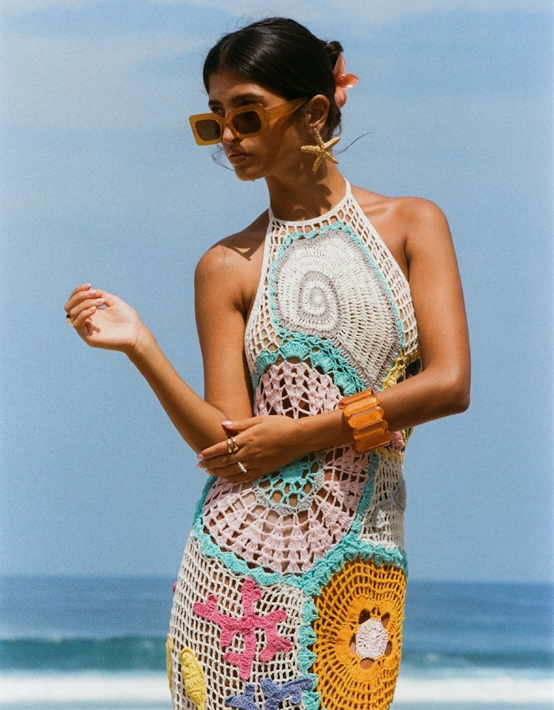 Kaia Crochet Coral Multi Maxi Dress