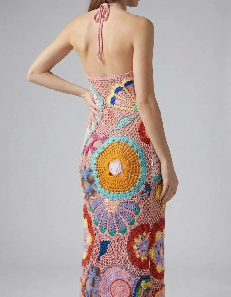 Kaia Crochet Coral Multi Maxi Dress