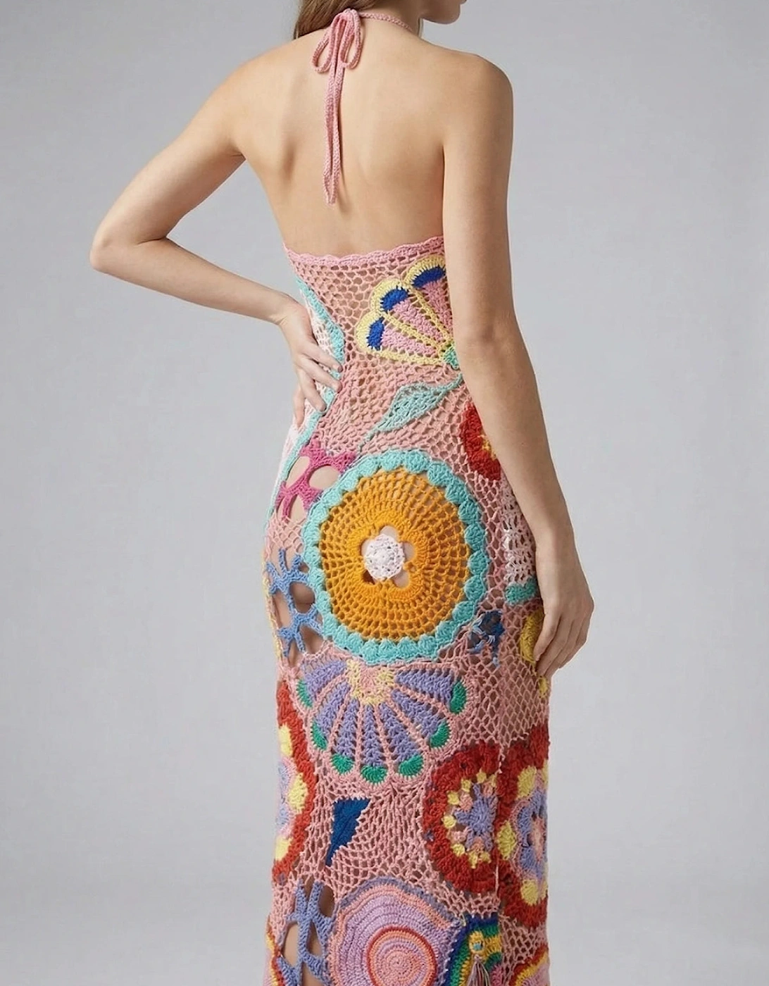 Kaia Crochet Coral Multi Maxi Dress