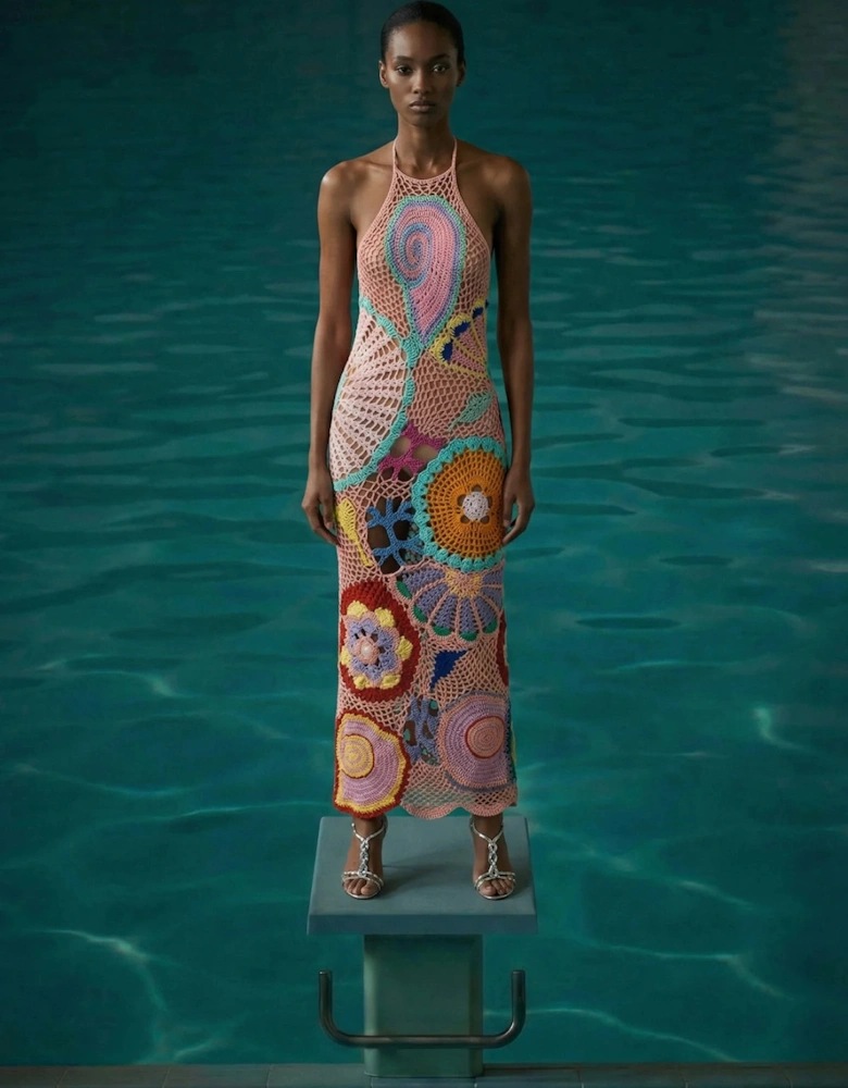 Kaia Crochet Coral Multi Maxi Dress