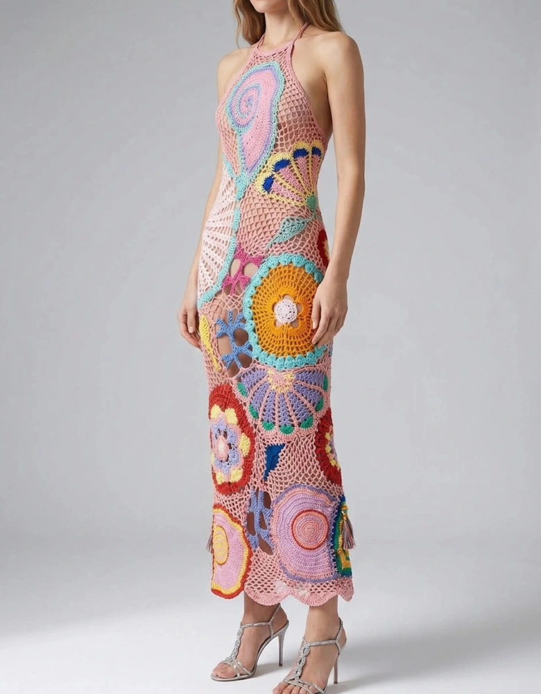 Kaia Crochet Coral Multi Maxi Dress