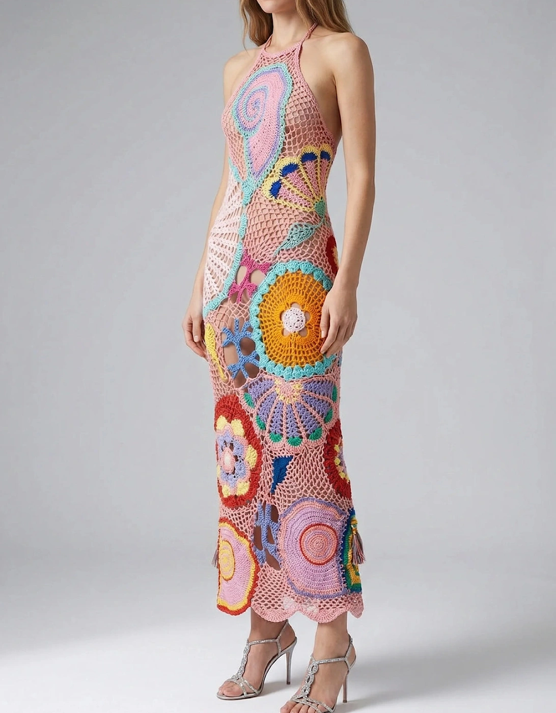 Kaia Crochet Coral Multi Maxi Dress