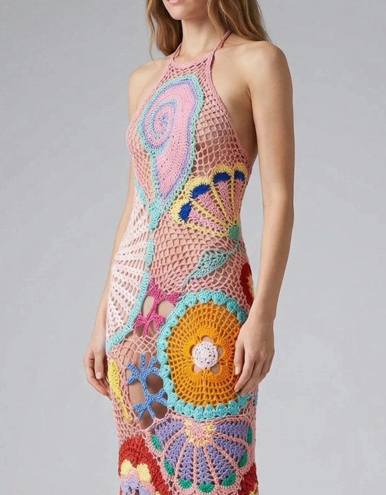 Kaia Crochet Coral Multi Maxi Dress