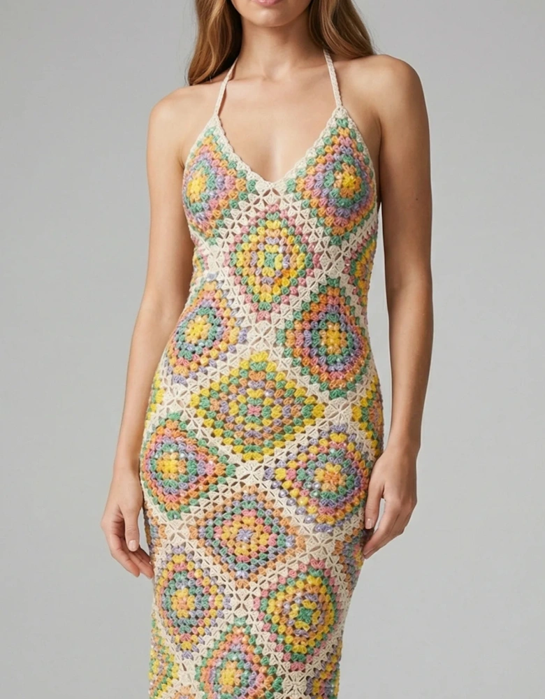 Katerina Crochet And Sequin Luxe Multi Coloured Dress