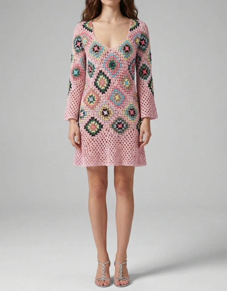 Spring Pink Crochet Dress