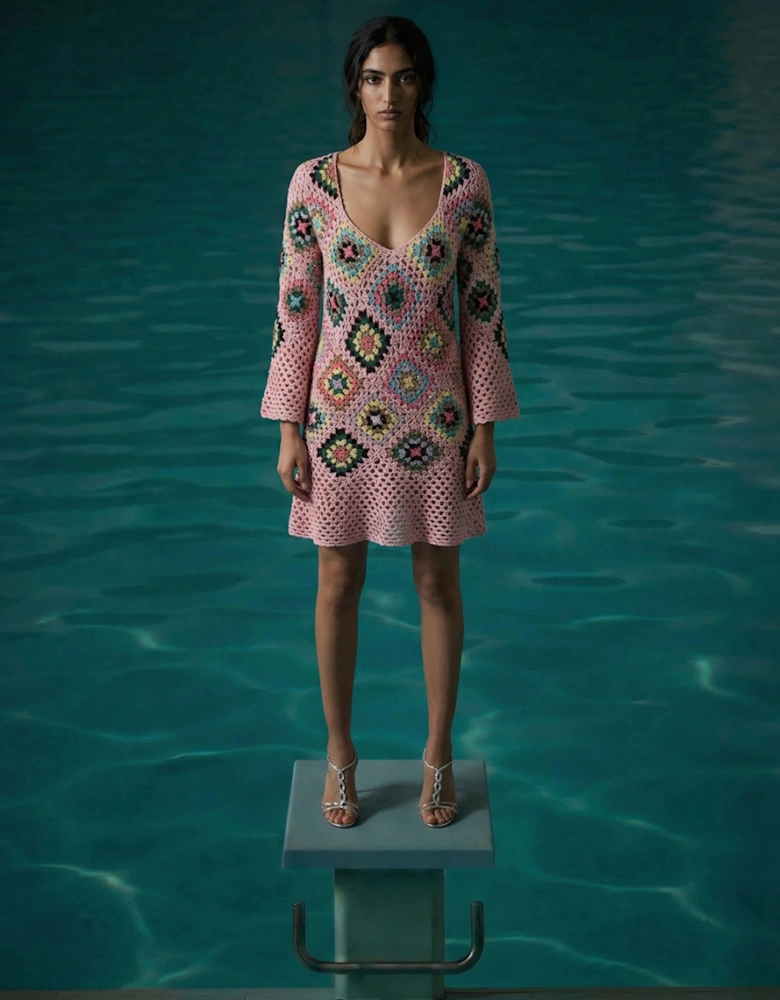 Spring Pink Crochet Dress