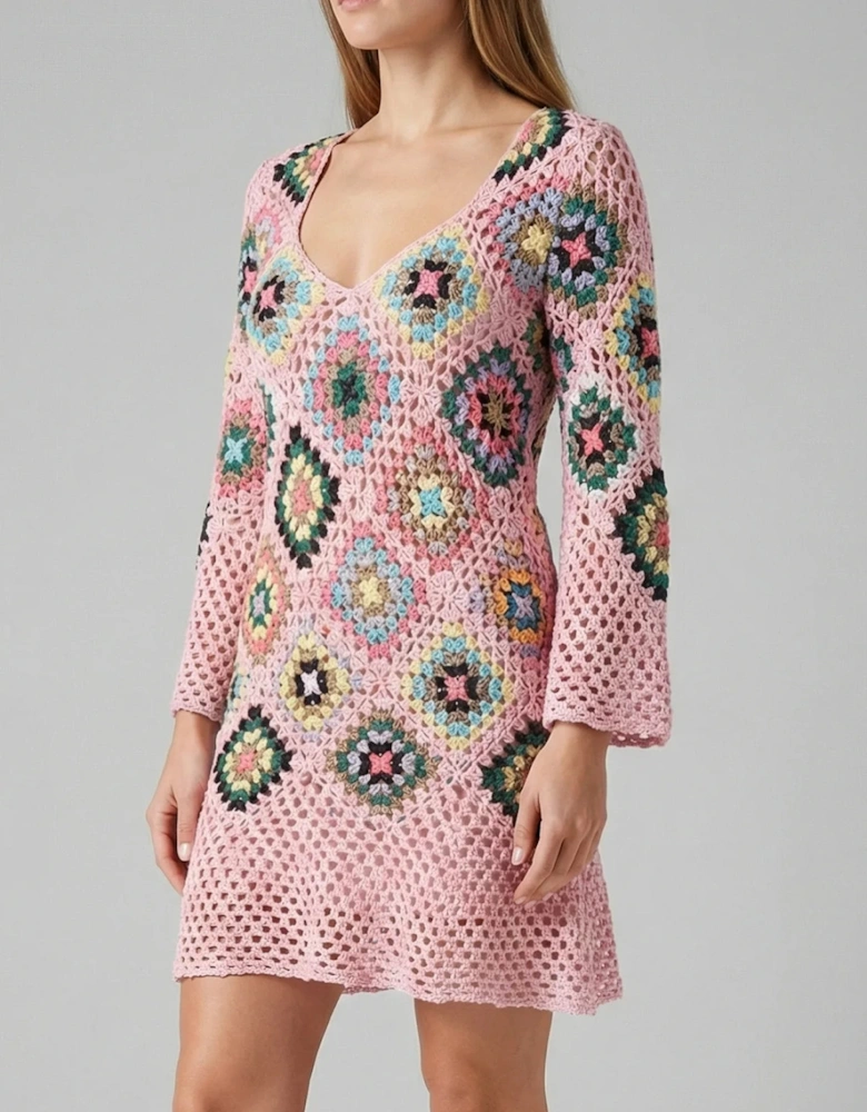 Spring Pink Crochet Dress