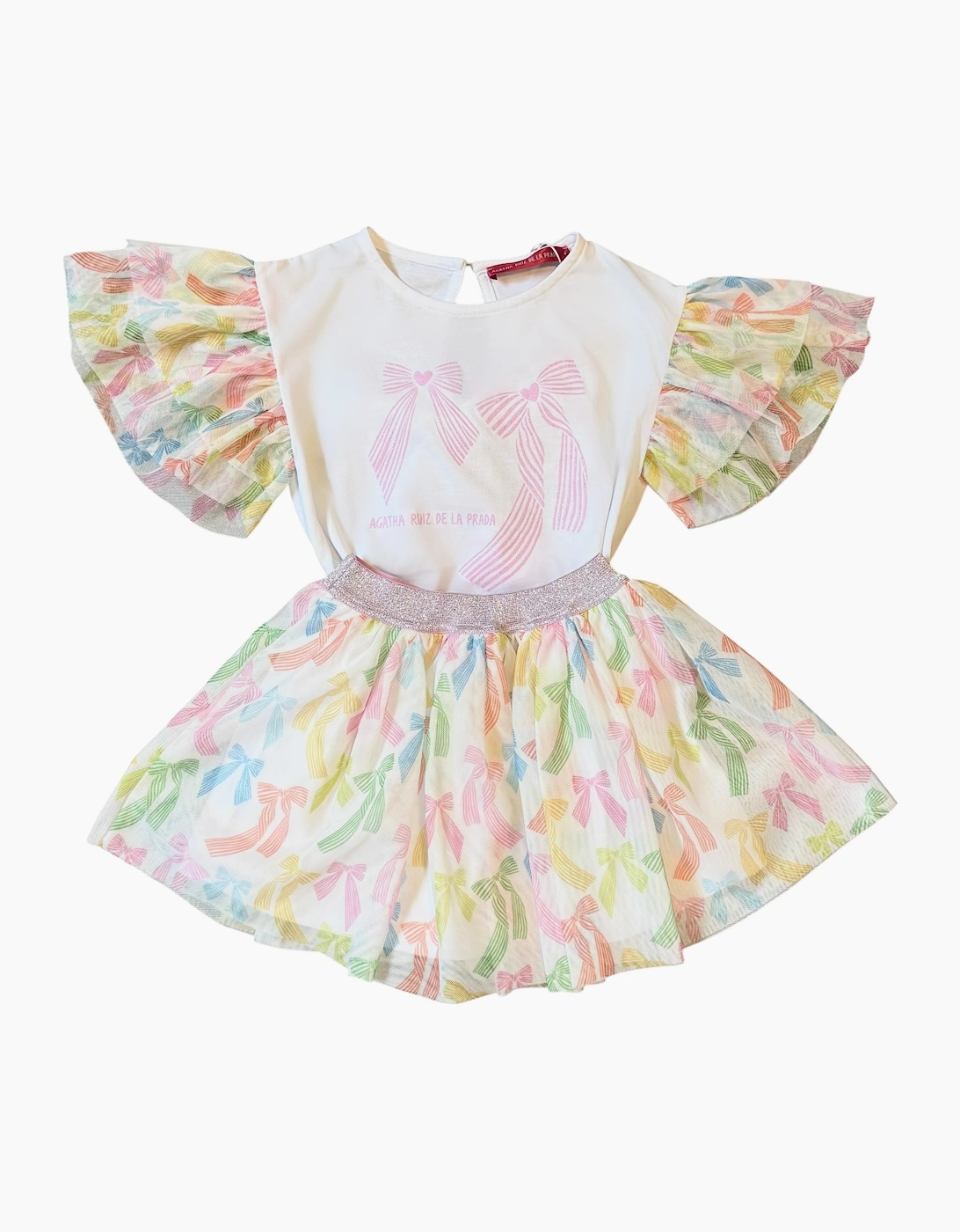 Girls White Pastel Bow Tulle Skirt Set, 4 of 3