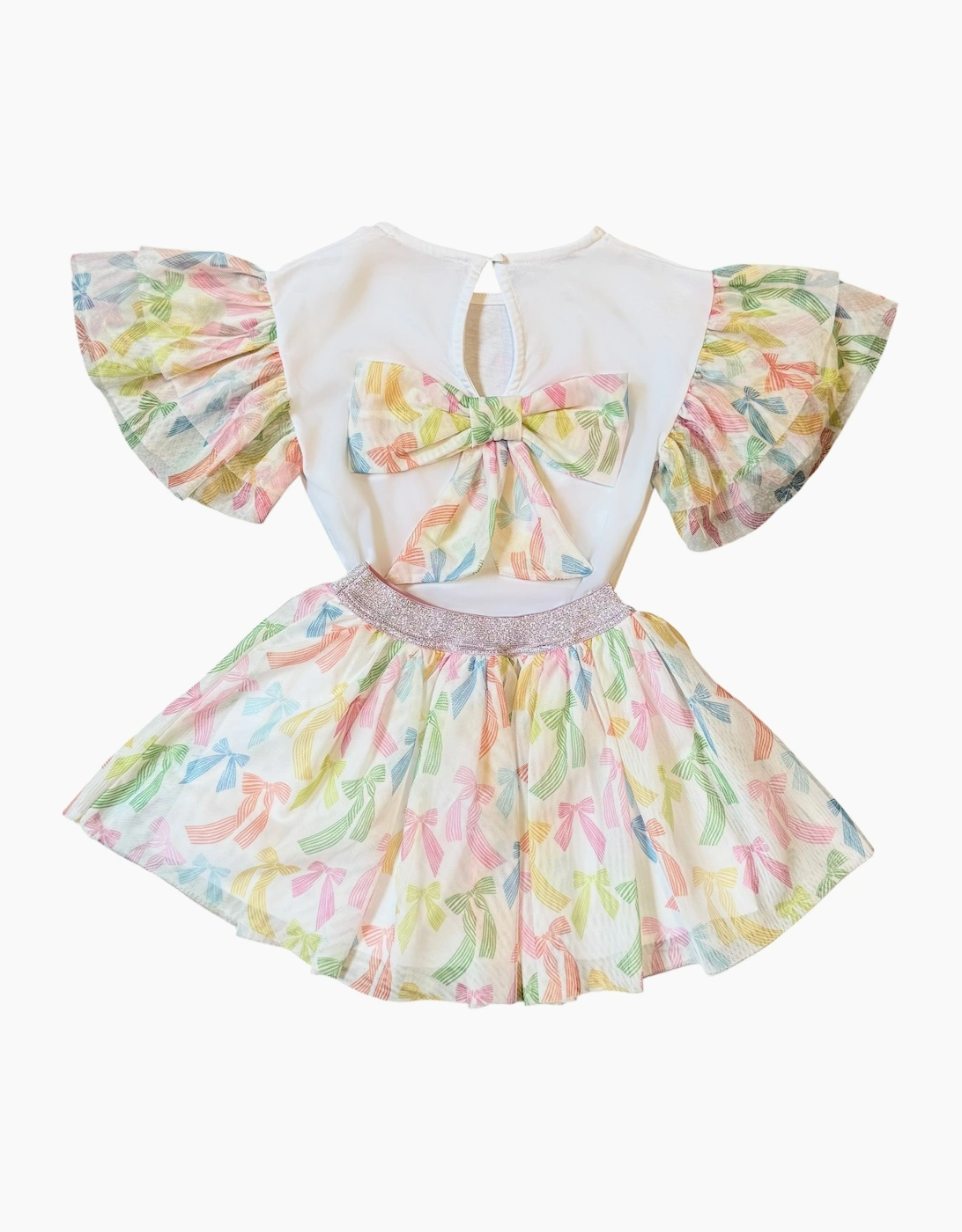 Girls White Pastel Bow Tulle Skirt Set