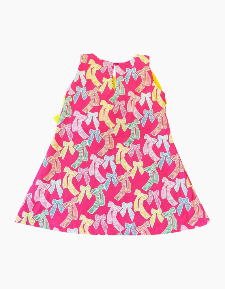 Girls Fuchsia Pink Yellow Bow Dress