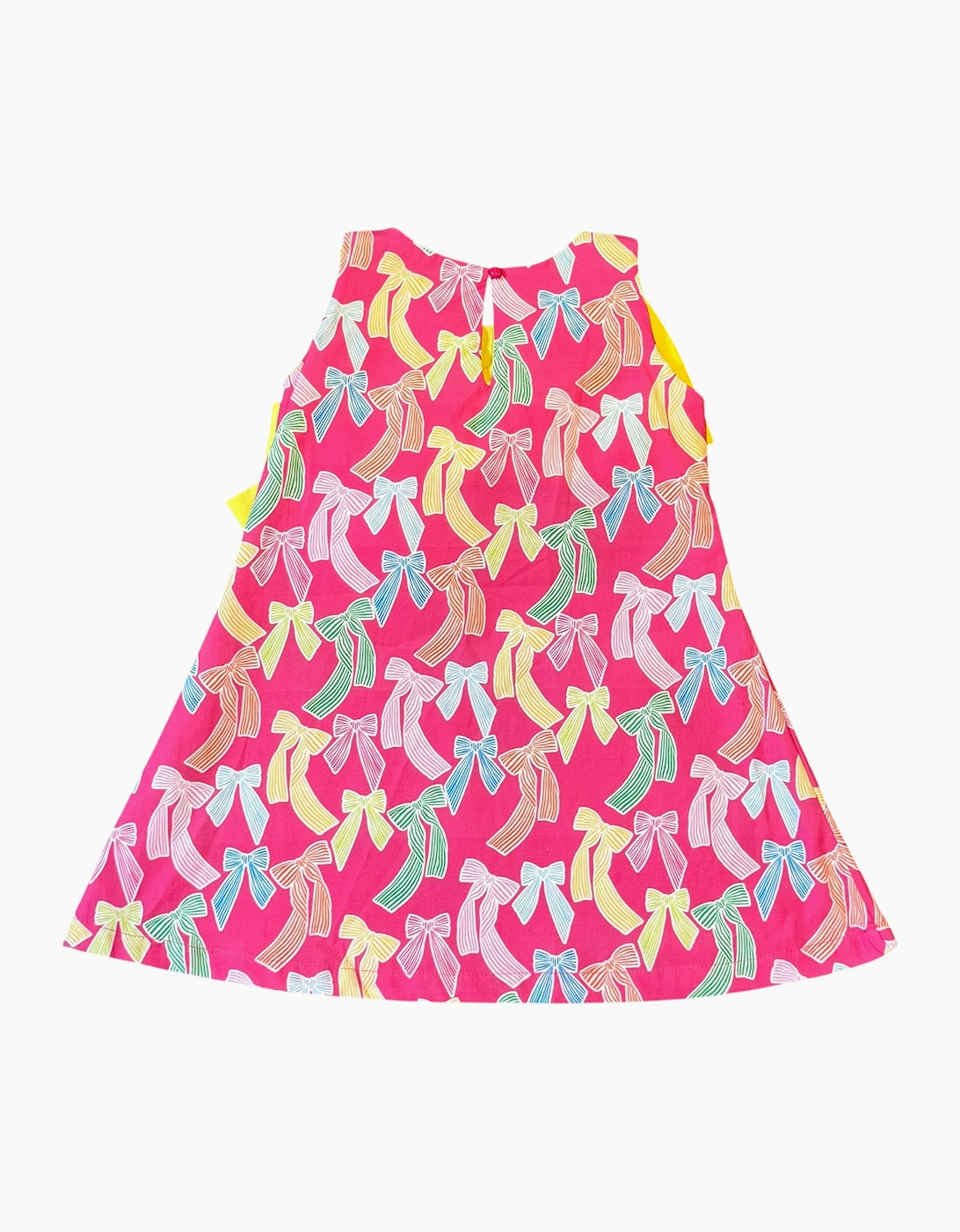 Girls Fuchsia Pink Yellow Bow Dress
