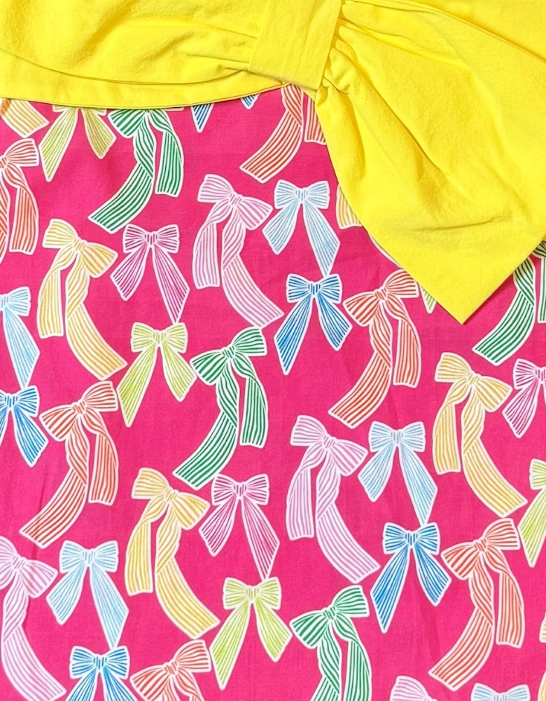 Girls Fuchsia Pink Yellow Bow Dress