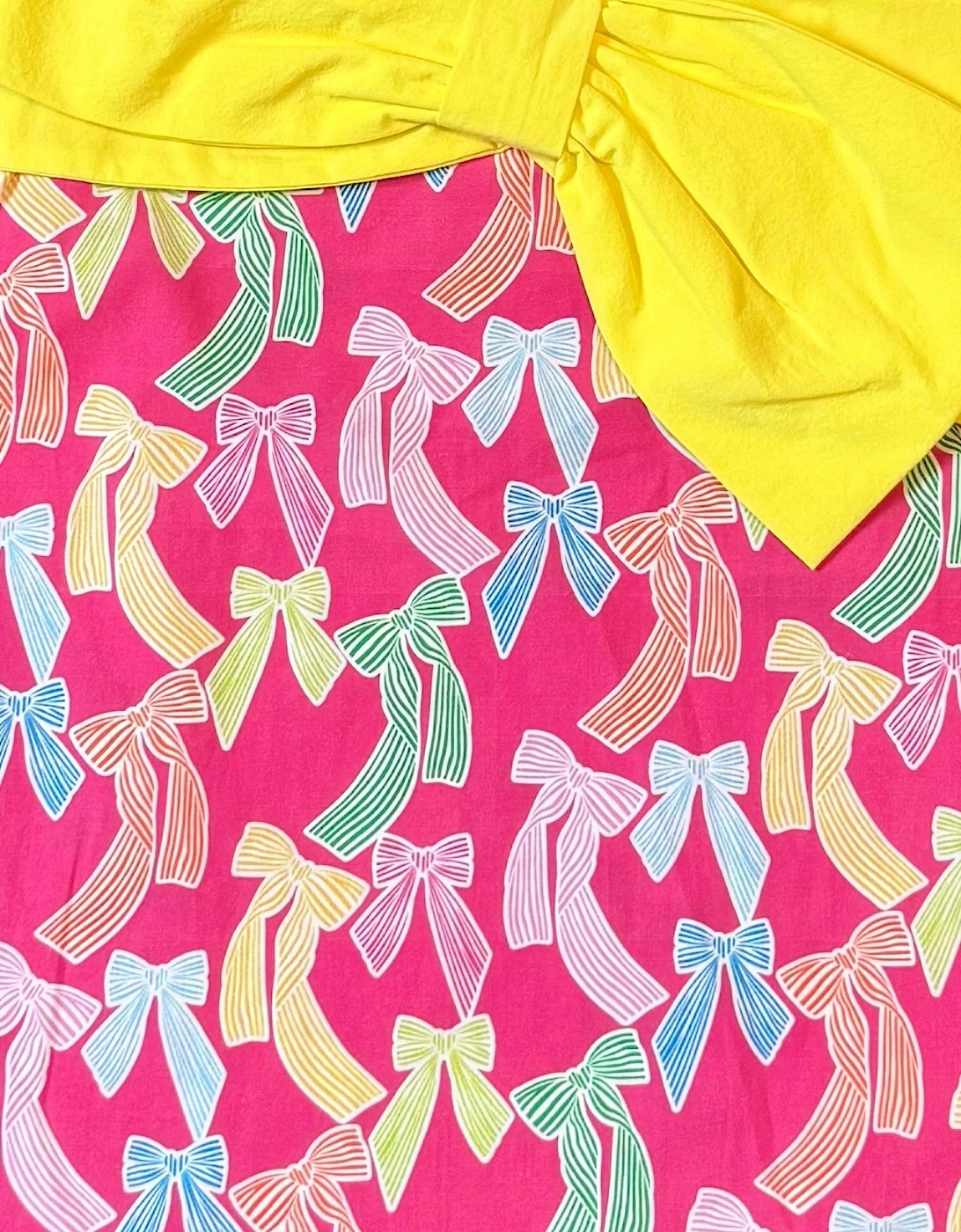 Girls Fuchsia Pink Yellow Bow Dress