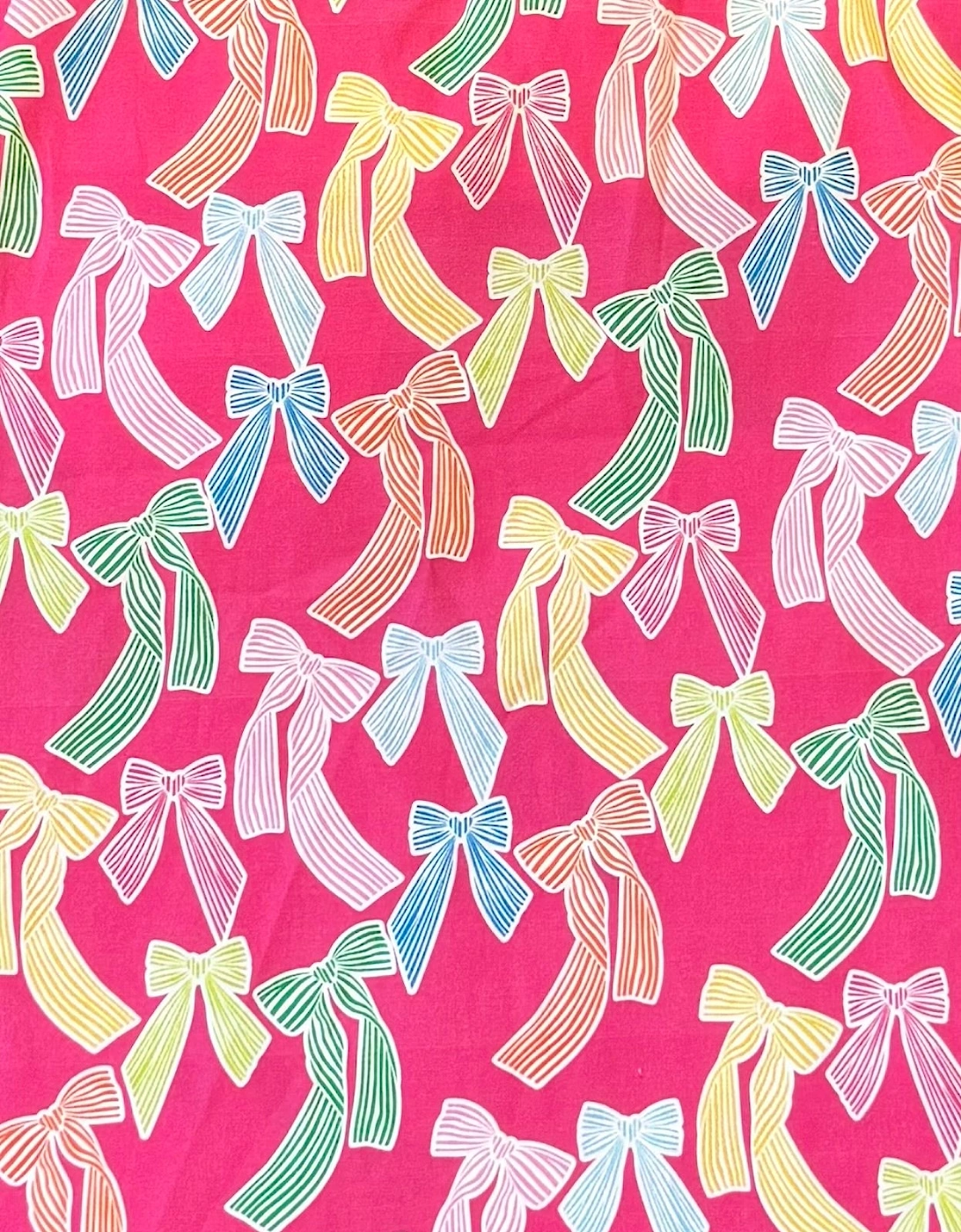 Girls Fuchsia Pink Yellow Bow Dress