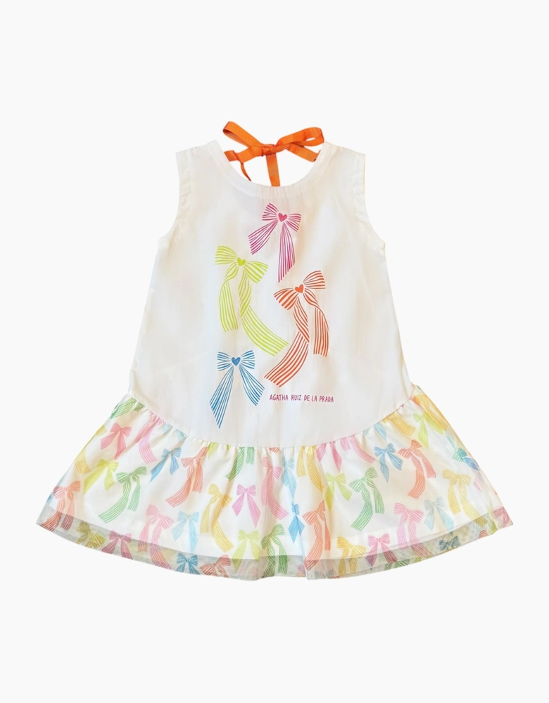 Girls White Pastel Bow Tulle Dress