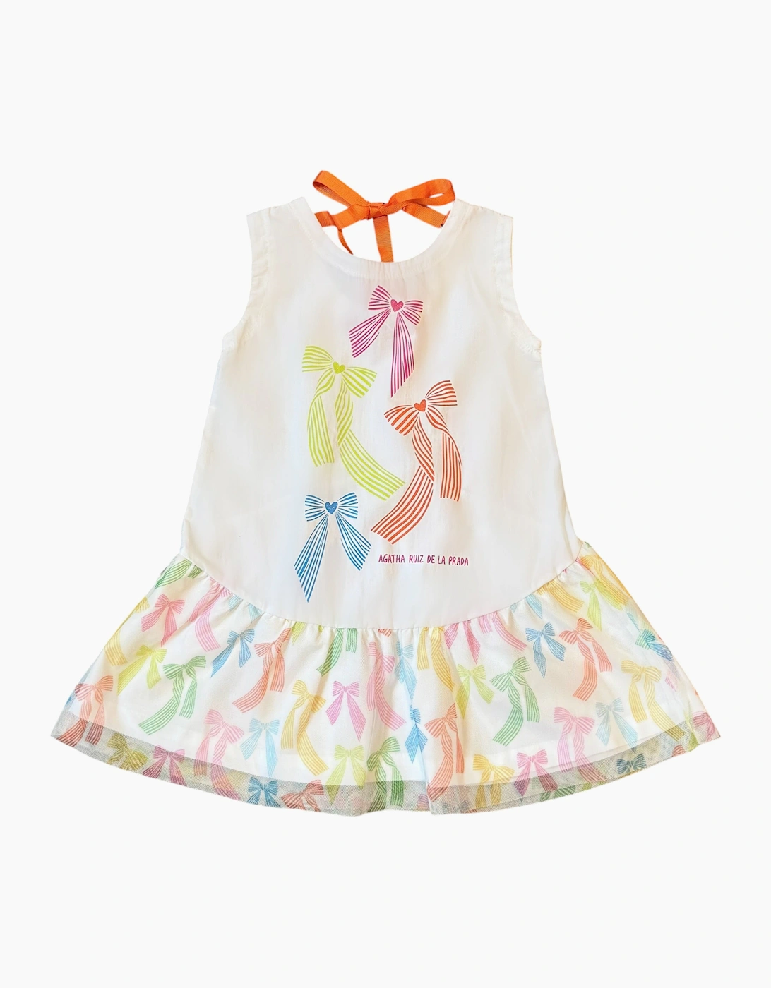 Girls White Pastel Bow Tulle Dress, 6 of 5