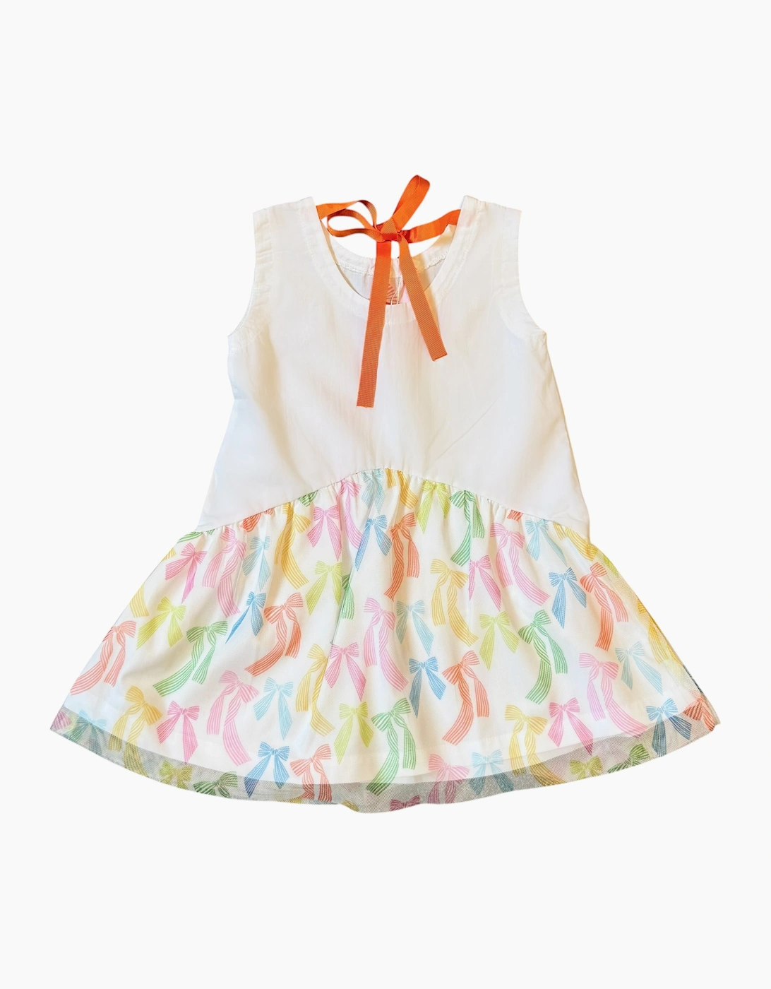 Girls White Pastel Bow Tulle Dress