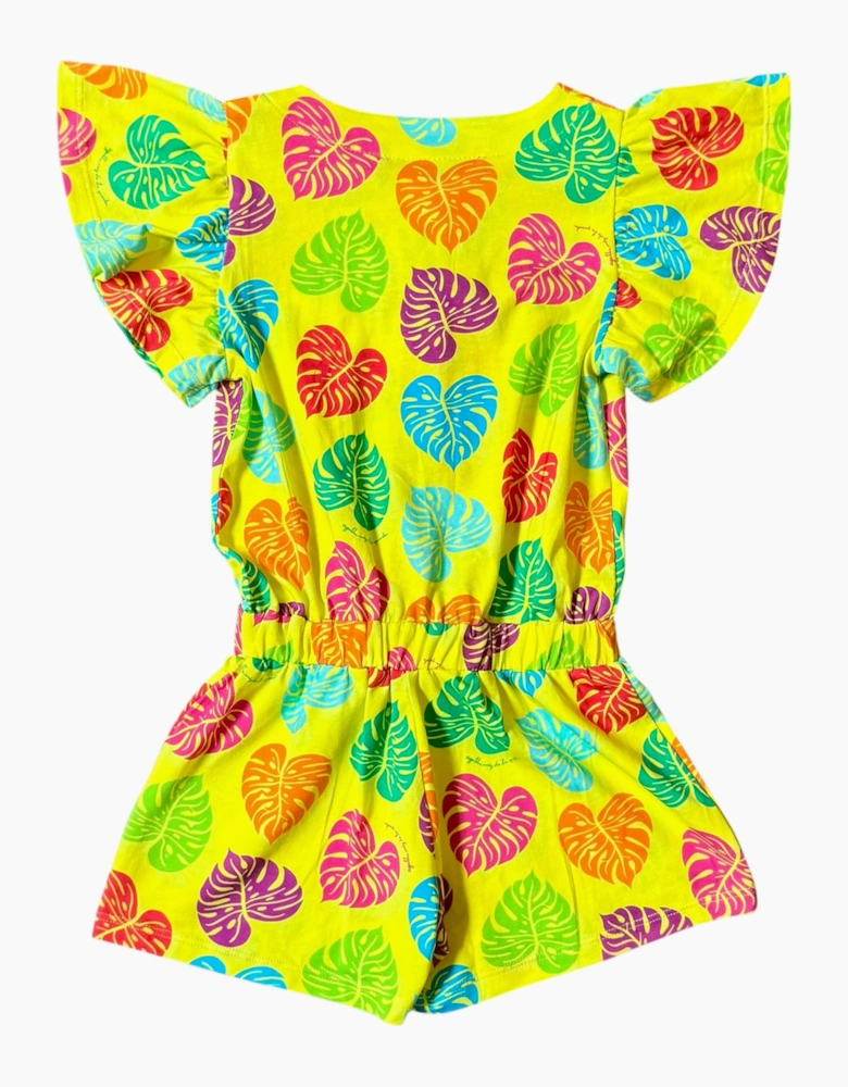 Girls Yellow Multicoloured Frill Shoulder Playsuit