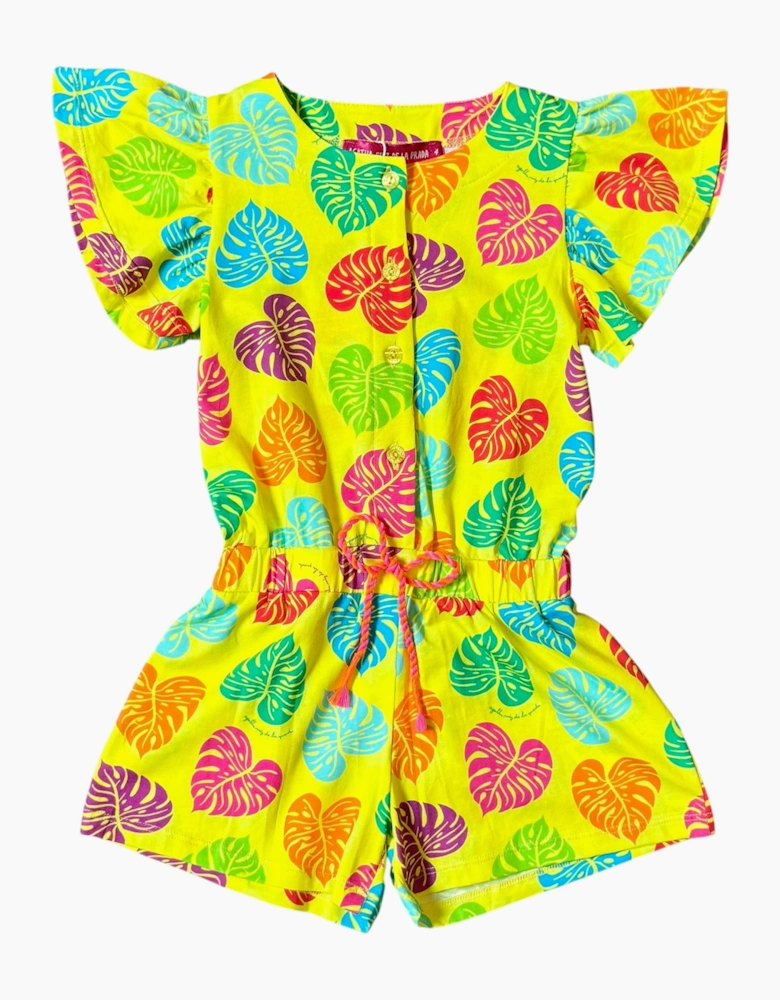 Girls Yellow Multicoloured Frill Shoulder Playsuit