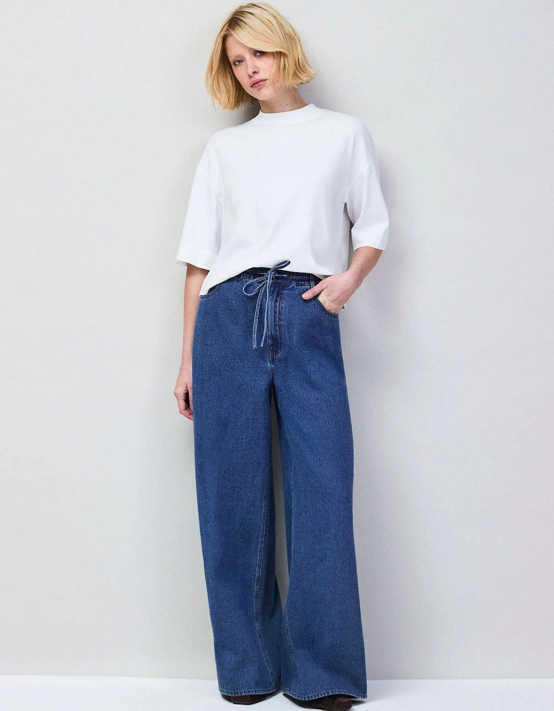 White Mock Neck Cotton T-Shirt