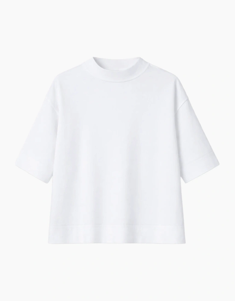 White Mock Neck Cotton T-Shirt