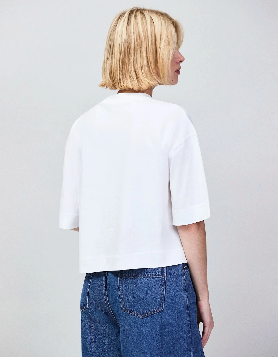 White Mock Neck Cotton T-Shirt