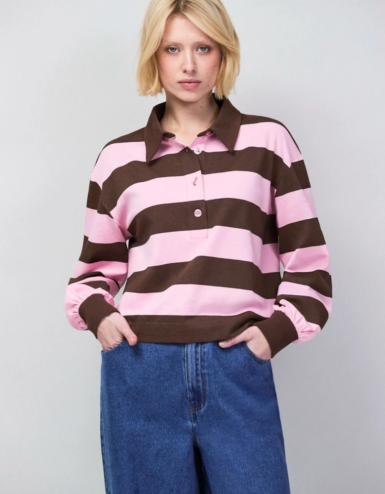 Pink And Brown Stripe Cotton Rugby Shirt
