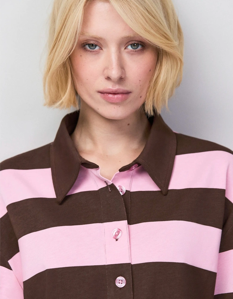 Pink And Brown Stripe Cotton Rugby Shirt
