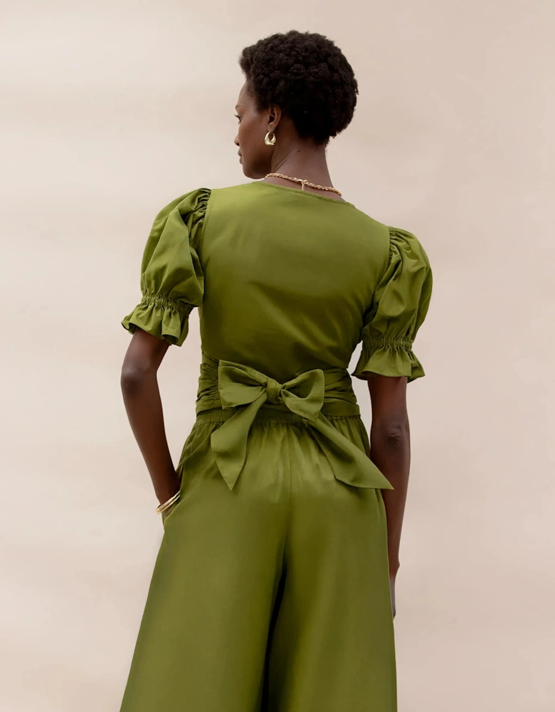 Khaki Cotton Poplin Wrap Top