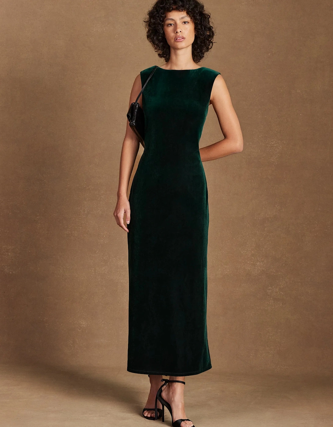 Petite Joanna Emerald Green Velvet Open-Back Dress