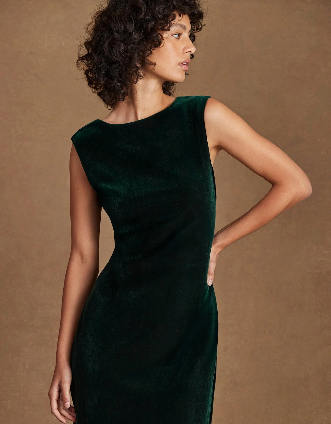 Petite Joanna Emerald Green Velvet Open-Back Dress