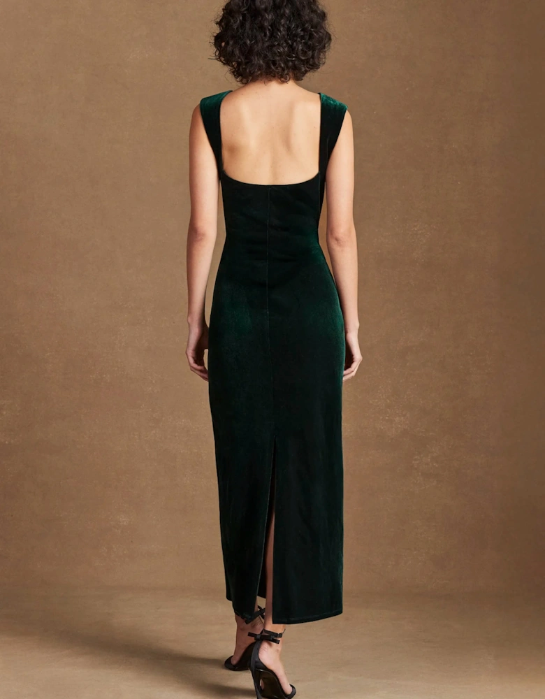 Petite Joanna Emerald Green Velvet Open-Back Dress