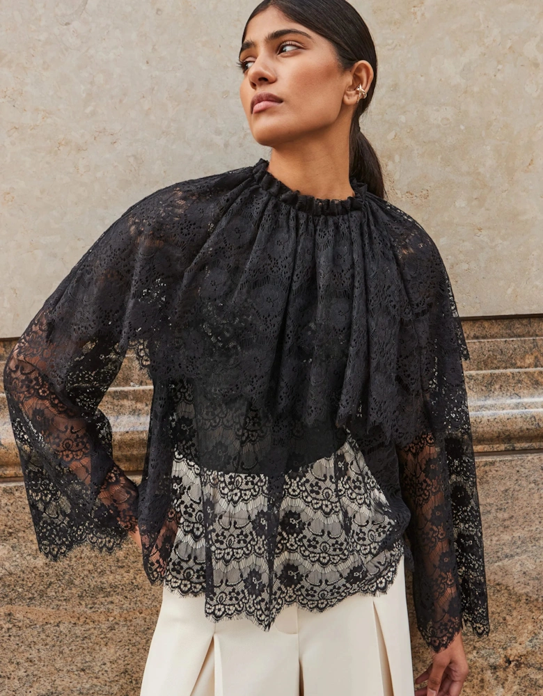 Black Lace Overlay Blouse