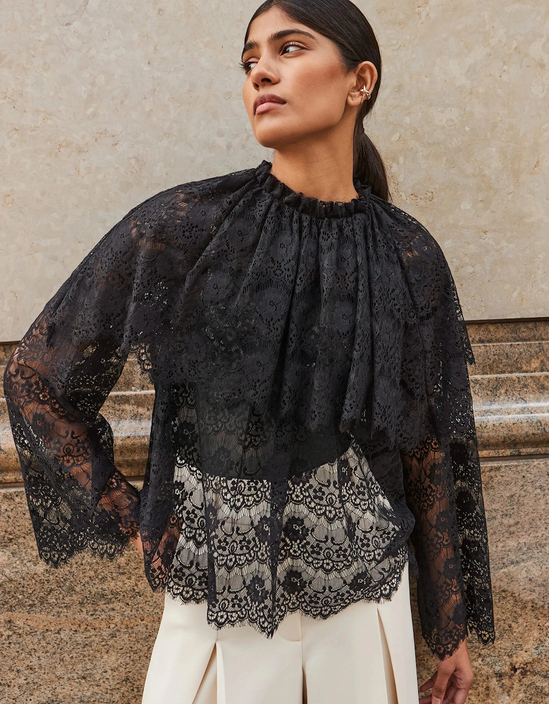 Black Lace Overlay Blouse