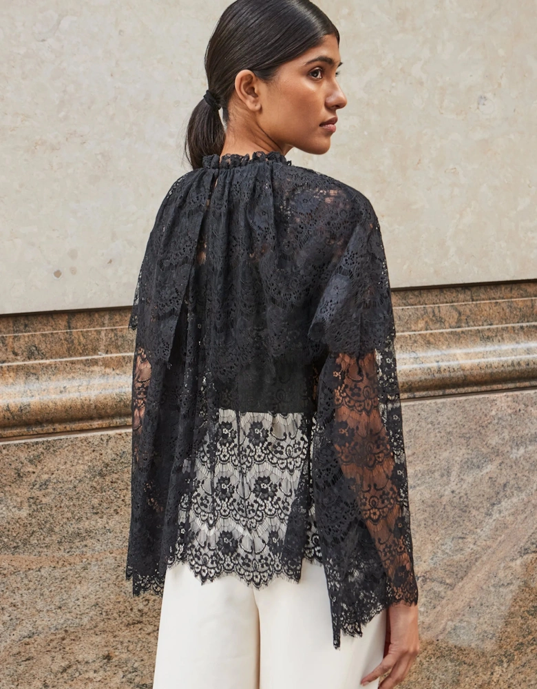 Black Lace Overlay Blouse