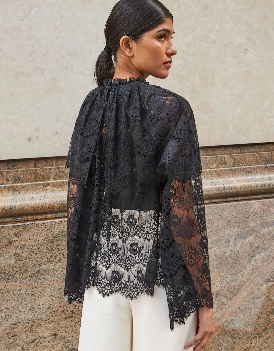 Black Lace Overlay Blouse