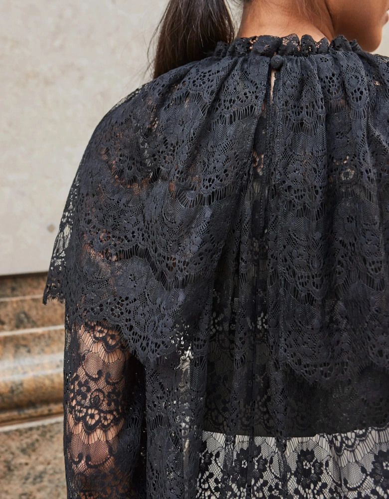 Black Lace Overlay Blouse